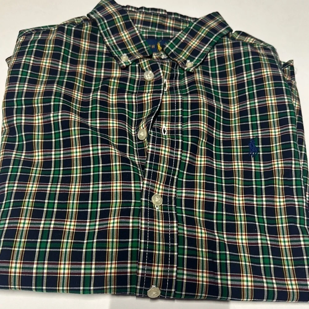 Ralph Lauren Green and Blue Plaid Casual Button Down Shirt